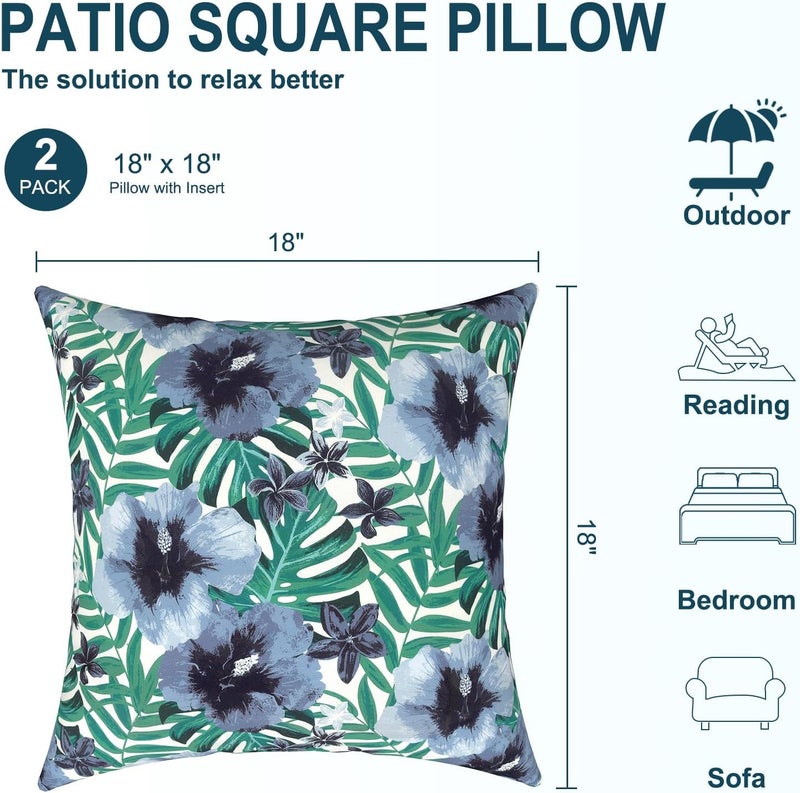 DYTXIII Pack of 2 Waterproof Outdoor Pillow with Inserts, 18x18 Square Patio Decorative Throw Pillow for Home,Sofa,Bench and Patio Furniture,Blue Salmone Tropical - Image 3
